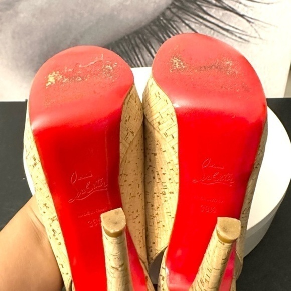 🌺 CHRISTIAN LOUBOUTIN 👠 Bianca Slingback 140mm Cork Platform Pump size 38.5 - Picture 16 of 16